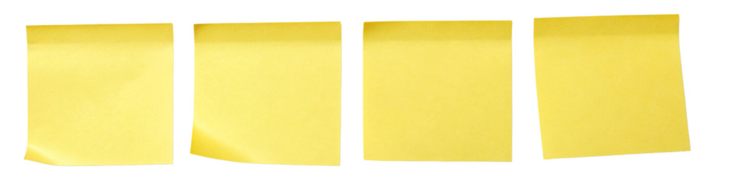Yellow sticky notes arrange on white surface. The yellow sticky notes perfect for writing a reminder or important note on the work , transparent background