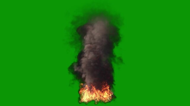 A green screen with black smoke cloud on it and fire coming out of in the middle animated chromakey background colorful motion cartoonish gesture layers expression backgrounds design