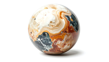 Marble ball with polished agate sphere displays stunning brown blue patterns, perfect for backgrounds, decor, or abstract design projects.