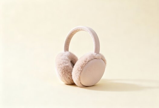 Soft pink headphones on a light background representing New Year and Christmas