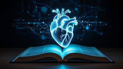 Human Heart Model on Open Book Technology and Medicine Concept
