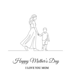 Mother's Day 
Simple profile line art of a mother and her young son holding hands and walking. Depicts guidance, protection, adventure, and the journey of motherhood.