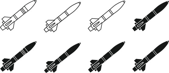 Line art depiction of varying missile designs in a grid arrangement
