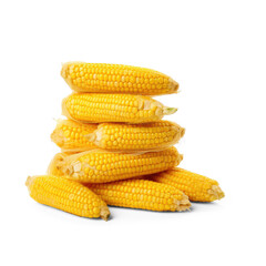 A pile of yellow corn on the cob with a transparent background