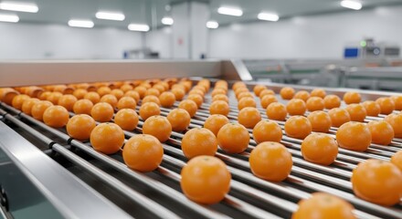 Ripe Tomatoes Moving on a Conveyor Belt in a Food Production Facility