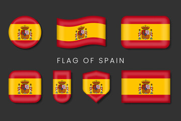 Spain National Flag Symbols — Glossy Red and Yellow Emblem Icon Set