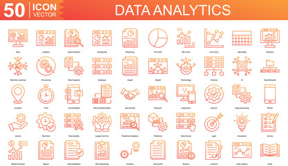Data Analytics icon collection set. Containing Data, analytics, Dashboard, Reporting, Pie Chart, Bar Chart icon