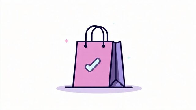 Shopping Bag with Checkmark Icon, Representing Successful Purchase or Order Confirmation, an E-commerce Concept - Video Footage (86)