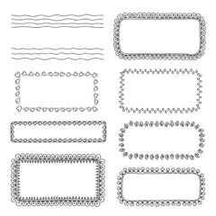 Obraz premium A set of hand-drawn doodle frames, borders, and wavy line dividers in various artistic styles for decoration and journaling.