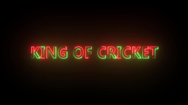 Neon sign displaying KINGOFCRICKET in red and green glowing letters on a dark background