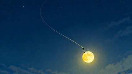 Fishing Hook Pulling the Moon
