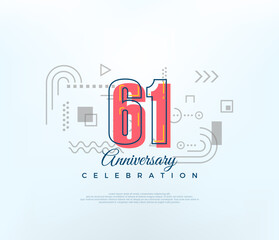 Cartoons number 61st to celebrate birthday. modern vector design. Premium vector for poster, banner, celebration greeting.