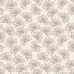 Obraz premium Seamless floral pattern with hand-drawn flowers on beige background