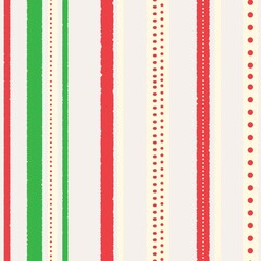 Seamless festive pattern with red and green stripes and dots