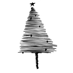 Christmas Tree Illustration, Decorative Holiday Pine black and white