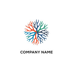 Abstract Multi-Colored Branching Network Logo Design with Central Hub.