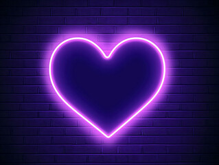 Neon Heart Light on Dark Brick Wall Background for Romantic Theme