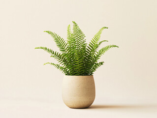 Lush Green Fern Plant in Simple Clay Pot with Soft Background