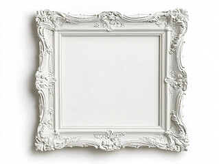 Ornate White Picture Frame with Intricate Detailing on Wall