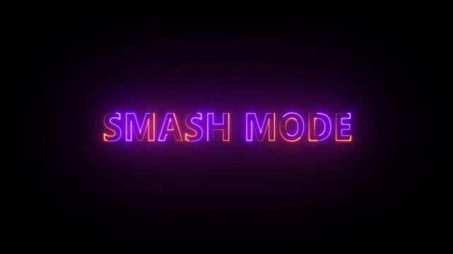 Neon text SMASHMODE glowing purple and orange on a black background smash mode light