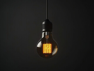 Vintage Edison Light Bulb Hanging Against Dark Background