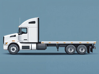 White Flatbed Truck Side View on a Blue Background for Transport
