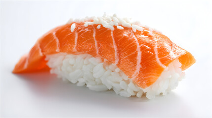 A minimalist food composition showcases delicate salmon nigiri sushi isolated on white PNG