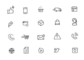 set of online shopping flat line icons. Ecommerce business