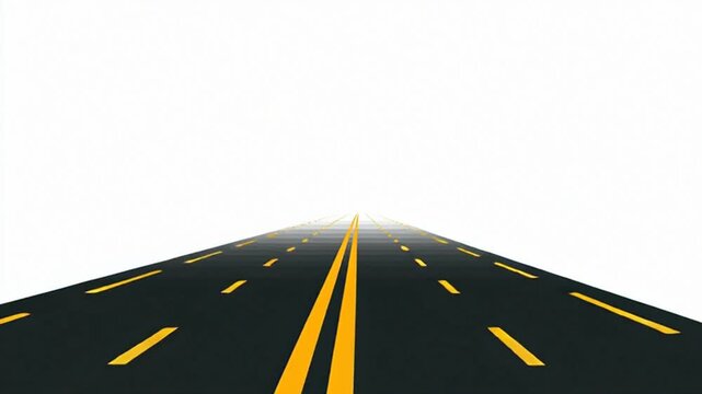 Perspective view of an empty asphalt road with yellow dividing lines stretching into the distance under a bright white sky, perfect for travel and transportation concepts