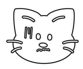 Outline of cat confused or scared expression for kitten cartoon, character, colouring book, sketch, comic, emoji, mood, emotion, emotion, feeling, pet shop, vet, animal, sticker, cat face shape, paw