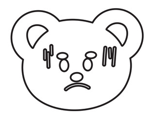 Outline of teddy bear confused or scared expression for cartoon character, colouring book, sketch, comic, emoji, mood, emotion, emotion, feeling, zoo, souvenir shop, animal, sticker, bear face shape