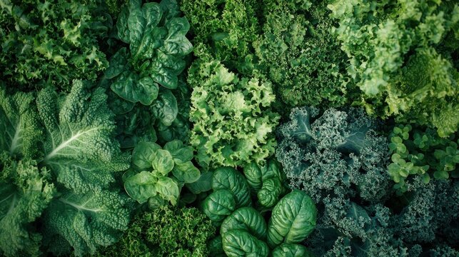 A vibrant green kale and lettuce mix with a mix of dark green and light green leaves, creating a visually appealing and healthy food display.