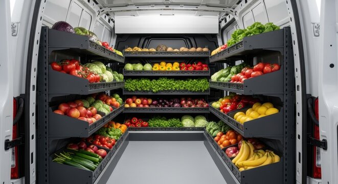 A commercial truck transporting fresh produce inside for delivery - Powered by Adobe