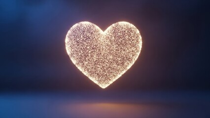 Fototapeta premium Glowing sparkling heart shape made of light particles on a dark background, symbolizing love, romance and celebration in an abstract modern style.