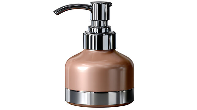 Elegant refillable dispenser for luxury bath or kitchen soaps with chrome accents and modern design isolated on transparent background