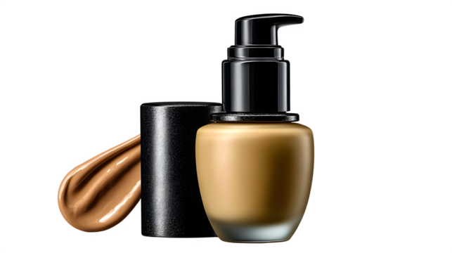 Luxurious foundation bottle with sample, perfect for beauty blogs and cosmetic advertisements isolated on transparent background