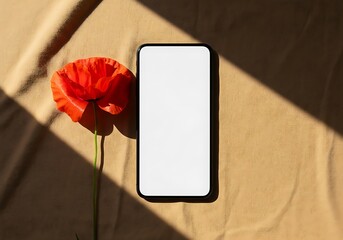 Sunlit Poppy & Blank Smartphone Screen