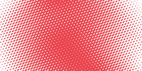 Red color halftone gradient texture. Vanishing cartoon polka dot background. Repeating dotted gradation pattern. Fading comic pop art overlay backdrop. Raster halftone effect wallpaper. Vector