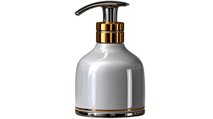 Obraz premium Elegant dispenser bottle with gold accents for premium bath and beauty product packaging design mockup isolated on transparent background