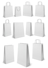 Realistic 3D Render: White Paper Shopping Bags Collection