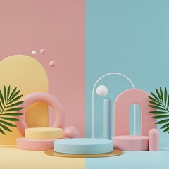 Pastel Dreams: 3D Render of Geometric Harmony