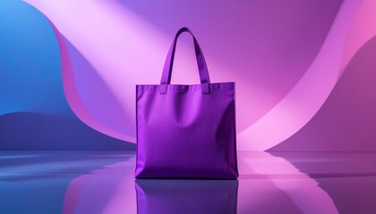 Purple Tote Bag on Reflective Surface Modern Lifestyle Accessory