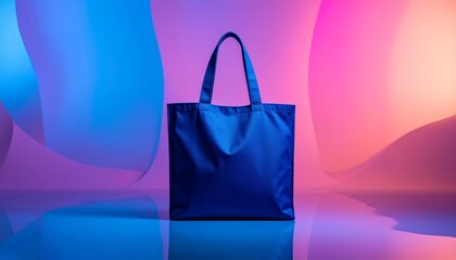 Vivid Blue Tote Bag Displayed on a Gradient Abstract Background