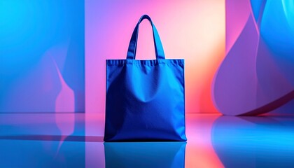Vibrant Blue Tote Bag on Colorful Background Style and Functionality