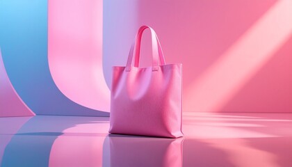 Vibrant Pink Tote Bag Mockup with Pastel Background for Fashion and Retail Concepts