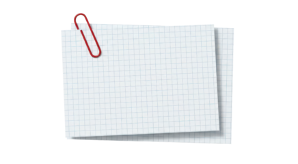 Memo Notes Secured: Two sheets of memo notes with grid lines, held together by a red paperclip, ready for important ideas, ideas and messages, conveying organization. 