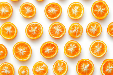 Fresh orange slices arranged in a modern pattern, perfect for vibrant summer ads or healthy lifestyle content, refreshing and bright citrus