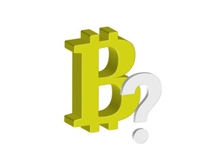 Simple 3D illustration of a bitcoin icon with a question mark