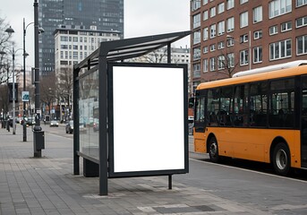 Urban Bus Stop Billboard: Blank Ad Space