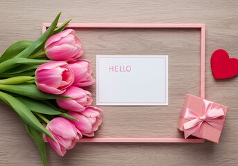 Pink Tulips, Hello Note, and Sweet Gift: A Tender Moment